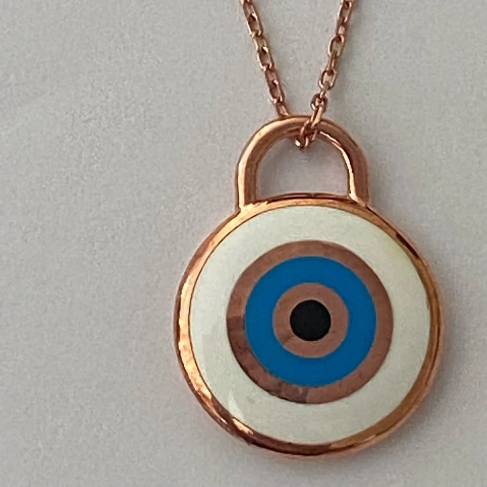 🧿925 Silver blue evileye necklace hand made 14k Rose gold plated